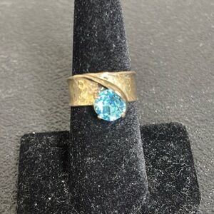 Sterling Silver Blue Topaz Gemstone 925 Art Deco Israel Ring​​​​​​​​​​​​